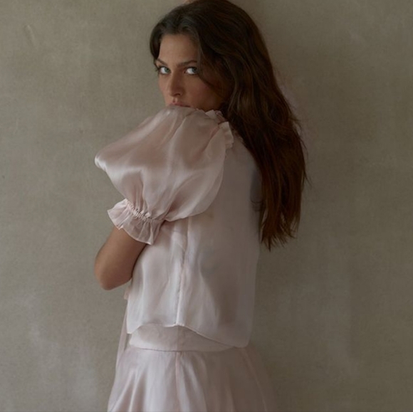 Selkie The Silk Satin Paper Doll Blouse Peach - Picture 9 of 16